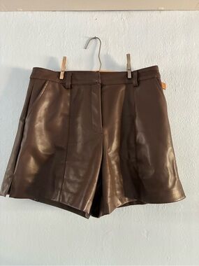 High-Waist Faux Leather Brown Women's Shorts
